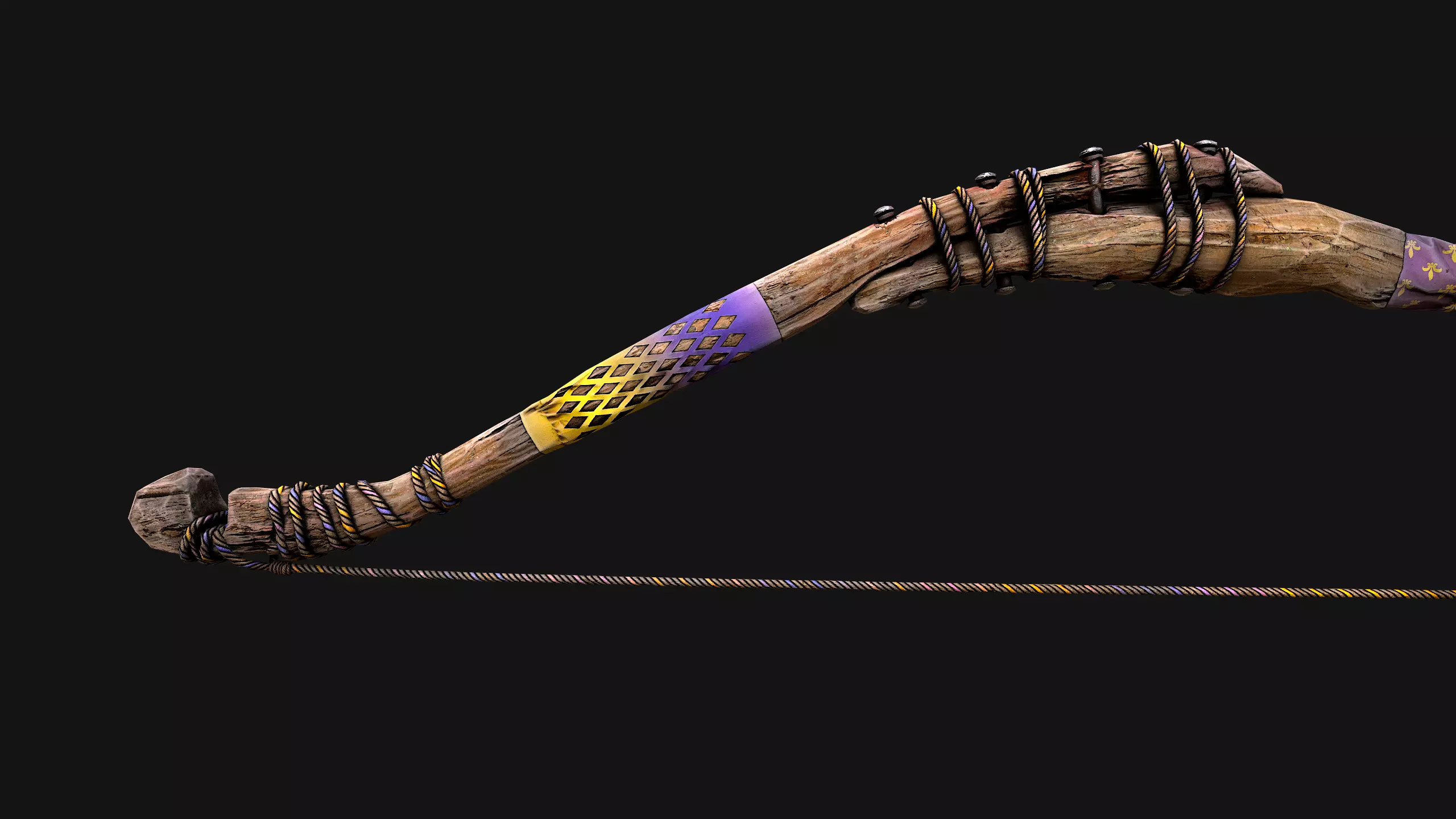 Wooden Bow and Quiver Arrows Fair Medieval Low-poly 3D model_24