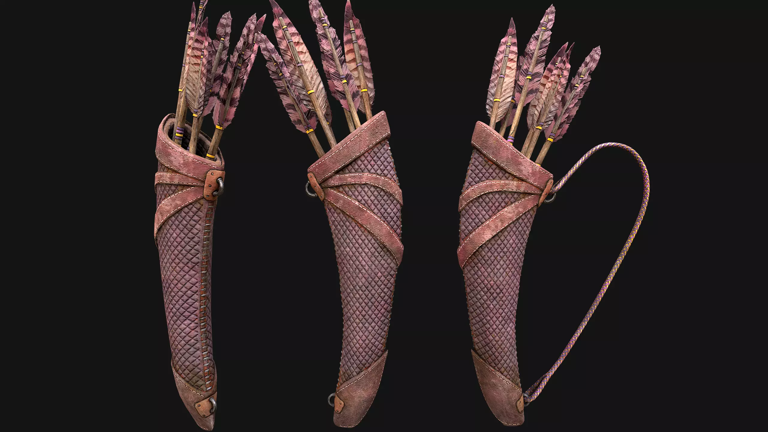 Wooden Bow and Quiver Arrows Fair Medieval Low-poly 3D model_12