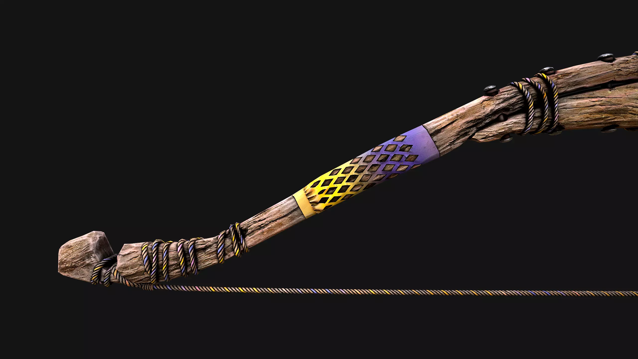 Wooden Bow and Quiver Arrows Fair Medieval Low-poly 3D model_26