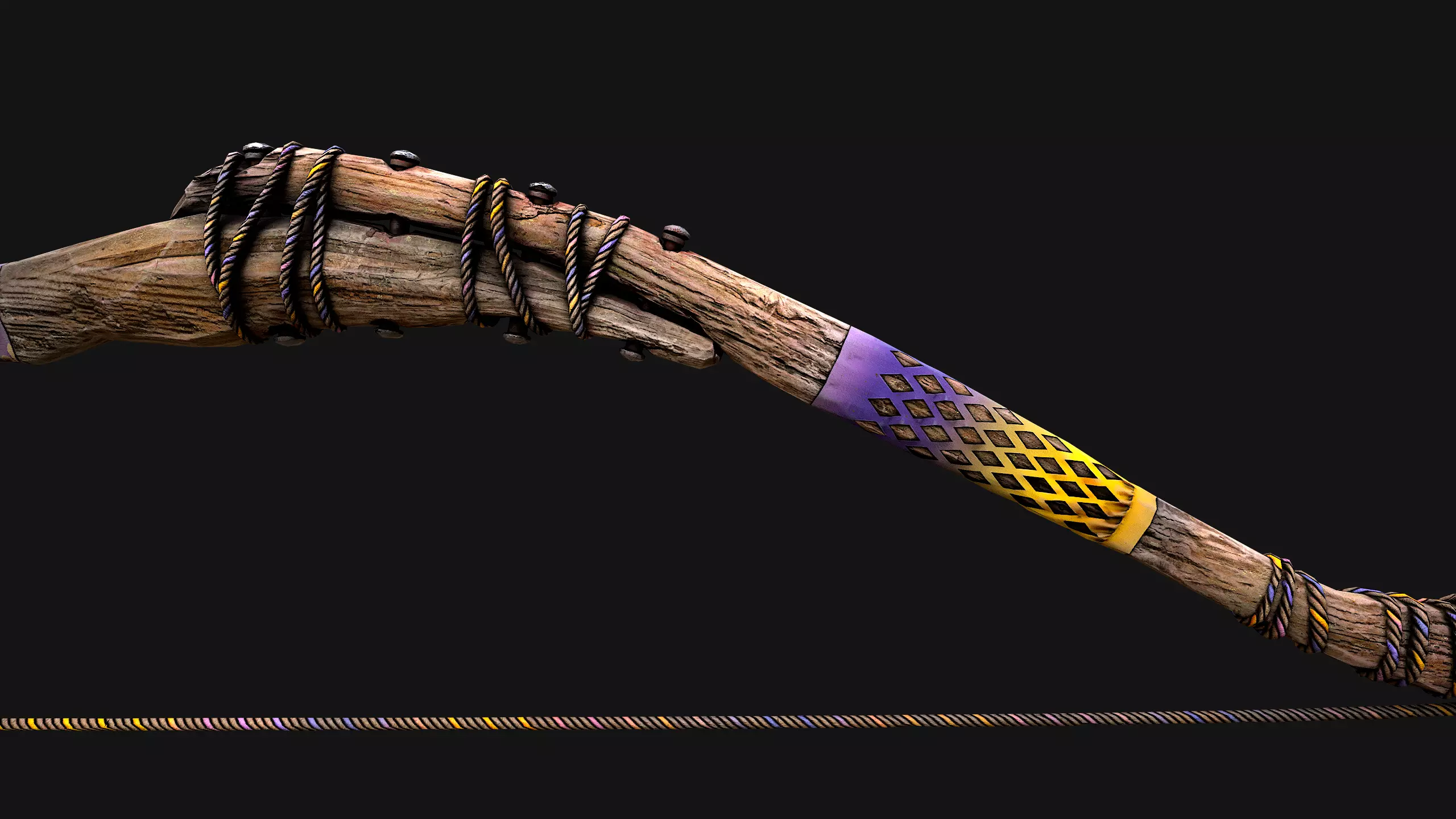 Wooden Bow and Quiver Arrows Fair Medieval Low-poly 3D model_27