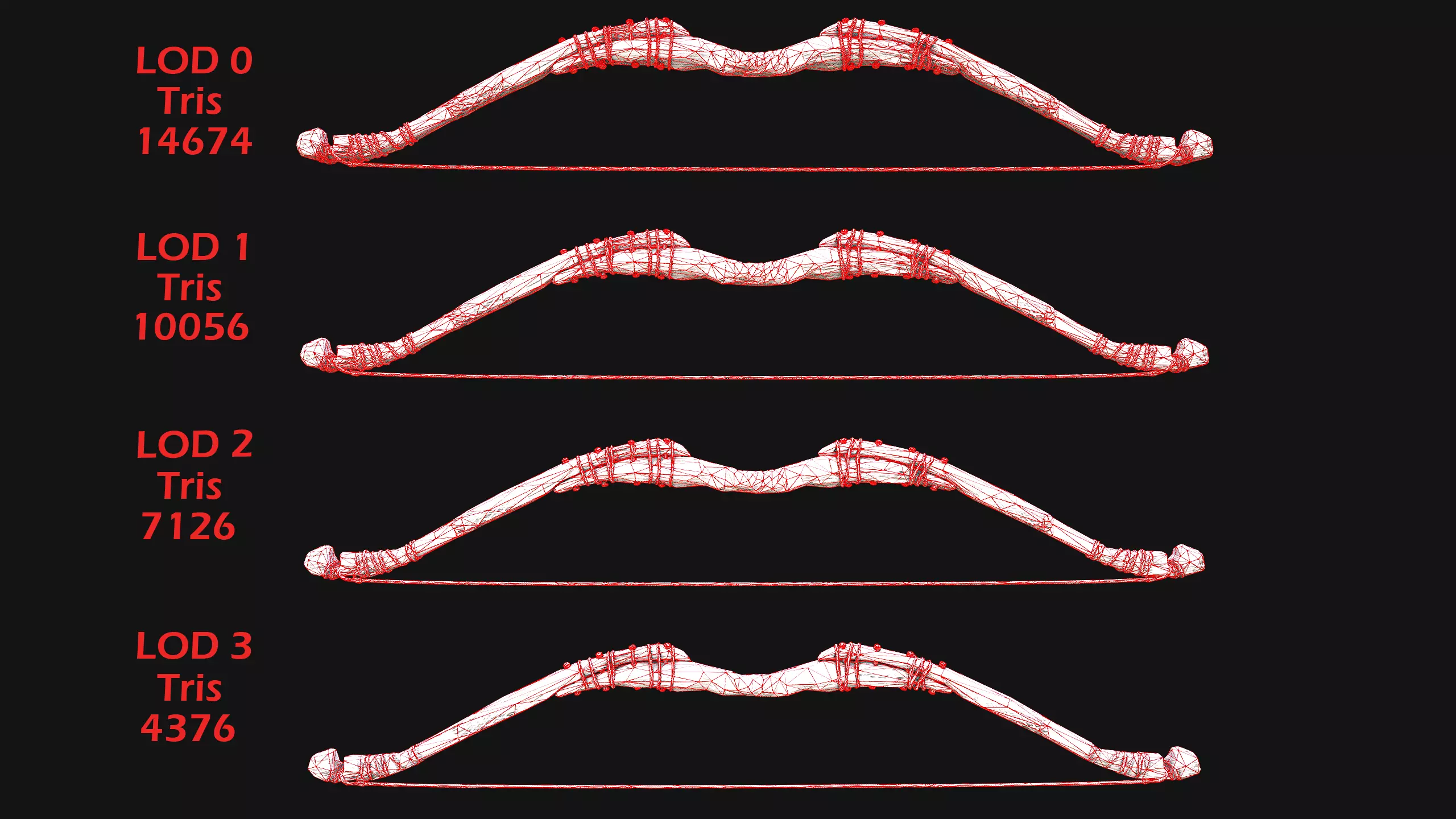 Wooden Bow and Quiver Arrows Fair Medieval Low-poly 3D model_33