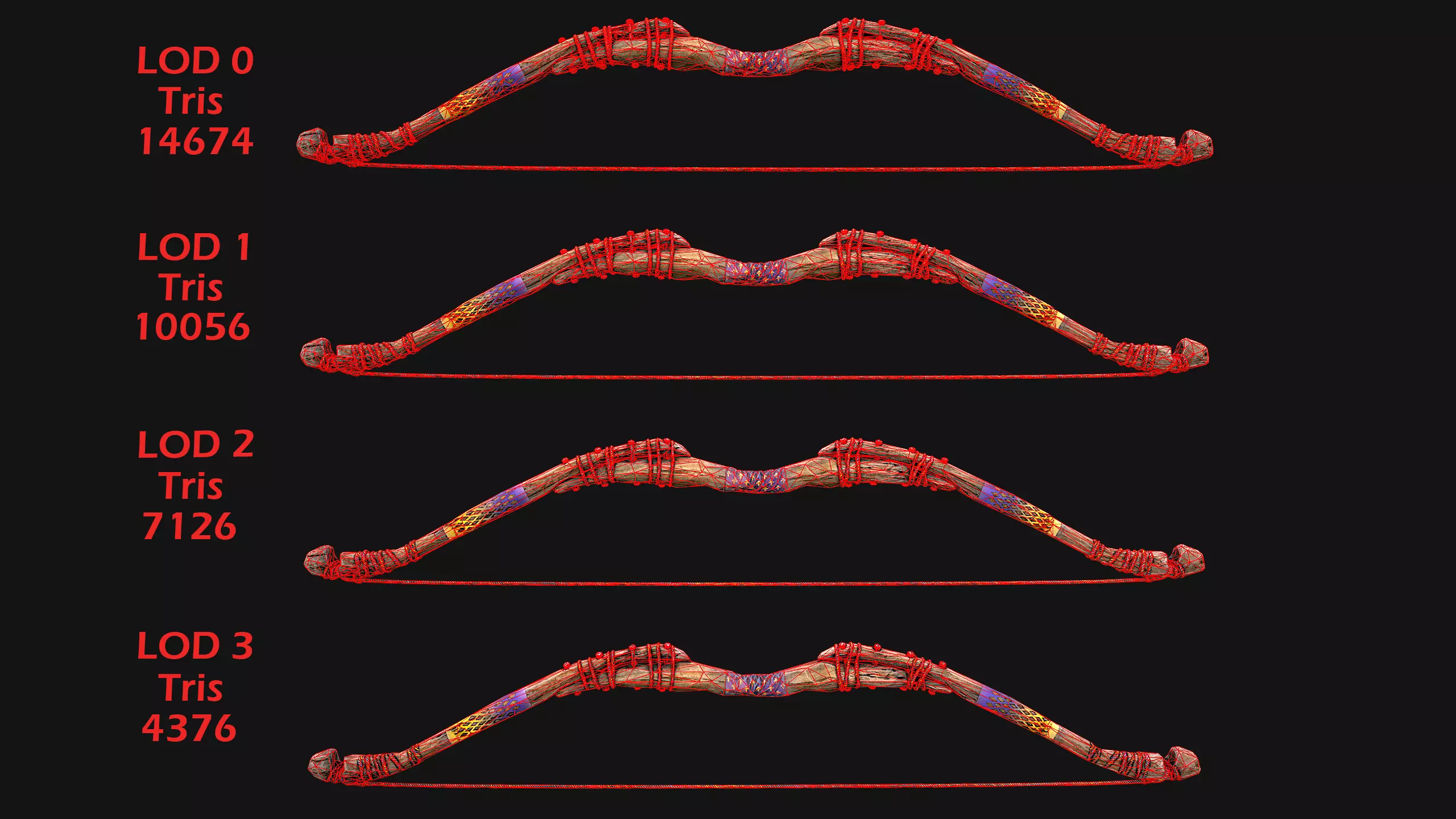 Wooden Bow and Quiver Arrows Fair Medieval Low-poly 3D model_5