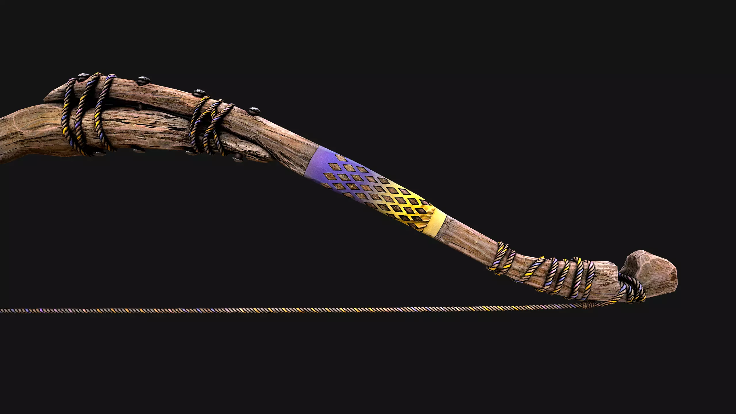 Wooden Bow and Quiver Arrows Fair Medieval Low-poly 3D model_25