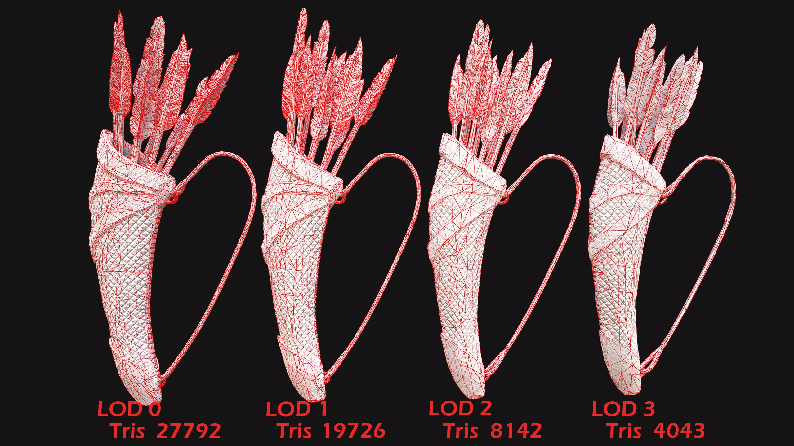 Wooden Bow and Quiver Arrows Fair Medieval Low-poly 3D model_15