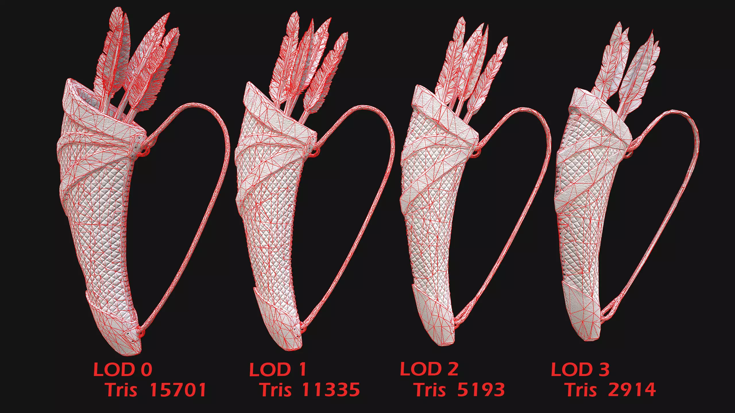 Wooden Bow and Quiver Arrows Fair Medieval Low-poly 3D model_11