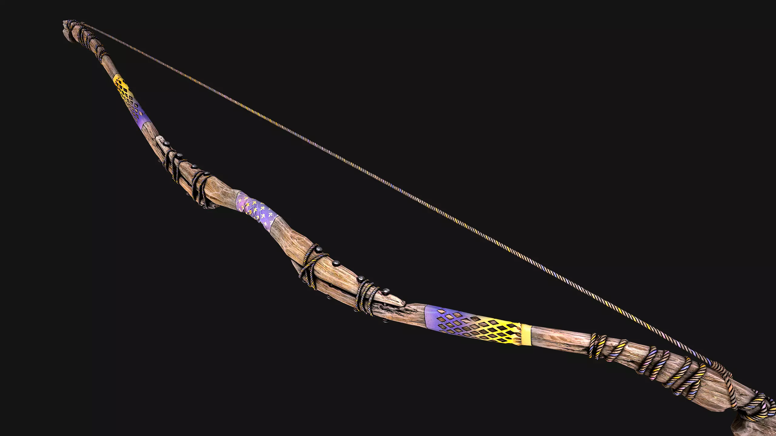 Wooden Bow and Quiver Arrows Fair Medieval Low-poly 3D model_29