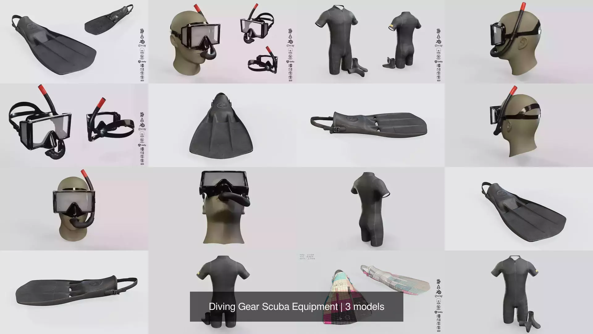 Diving Gear Scuba Equipment 3D Model Collection_0