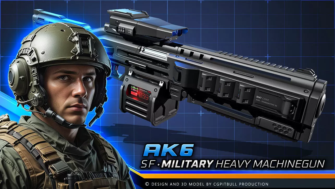 AK6 - Heavy MachineGun Low-poly 3D model_0