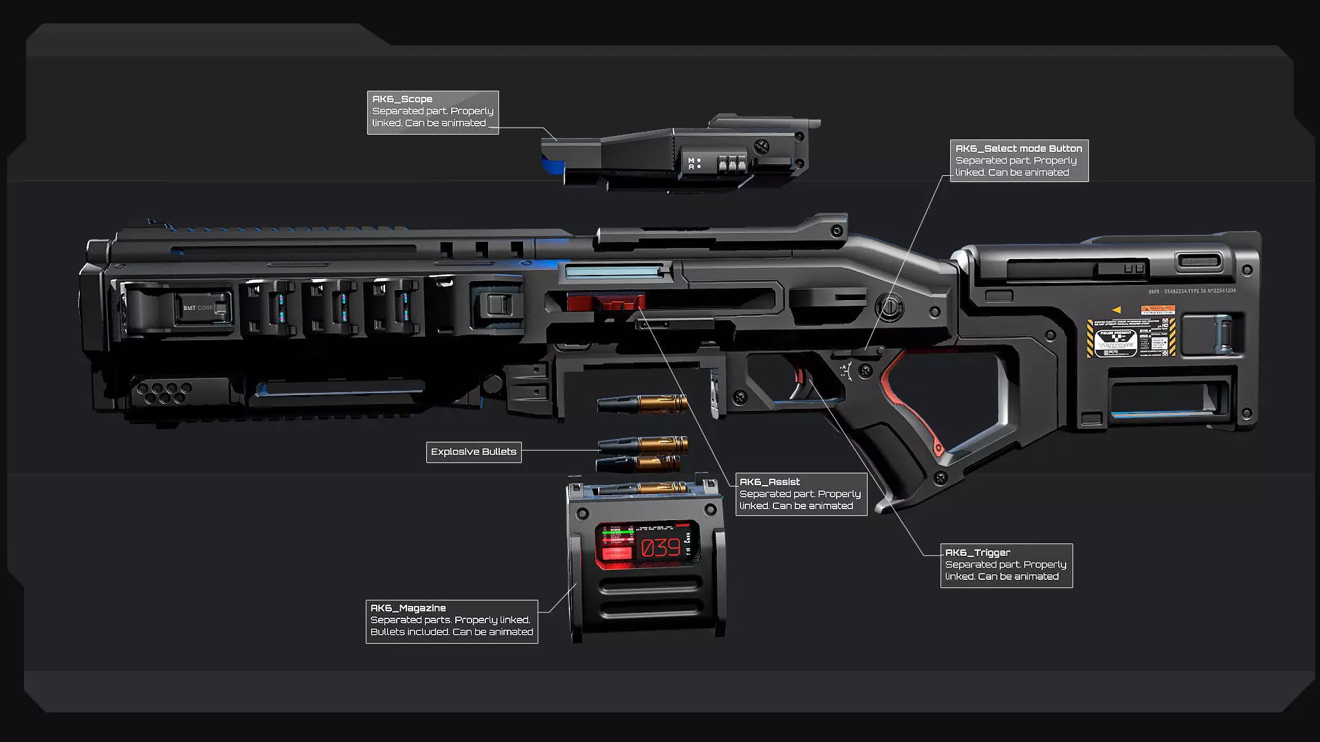 AK6 - Heavy MachineGun Low-poly 3D model_2