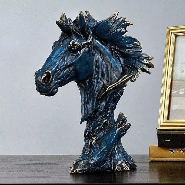 Blue Horse Head Sculpture 3D Mythical Animal Art Decor Low-poly 3D model_0