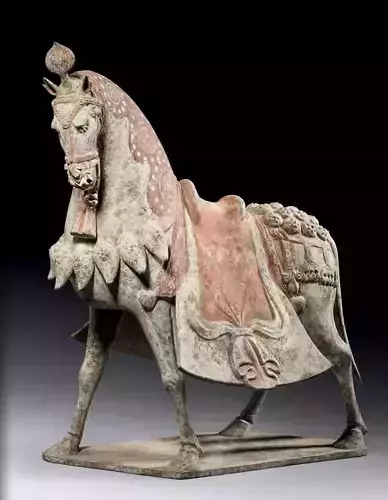 Ancient Asian Terracotta Horse 3D Dynasty Equestrian Sculpture Low-poly 3D model