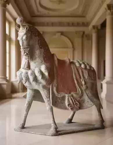 Ancient Asian Terracotta Horse 3D Dynasty Equestrian Sculpture Low-poly 3D model