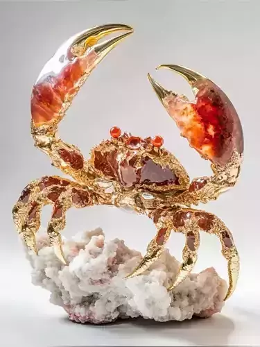 Gold and Amber Crab Sculpture 3D Luxurious Jewel Art Decor Low-poly 3D model