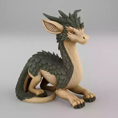 Cute Baby Dragon Sculpture STL 3D Print Model