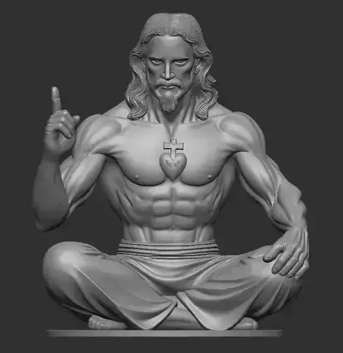 Jacked Jesus sitting with Sacred Heart
