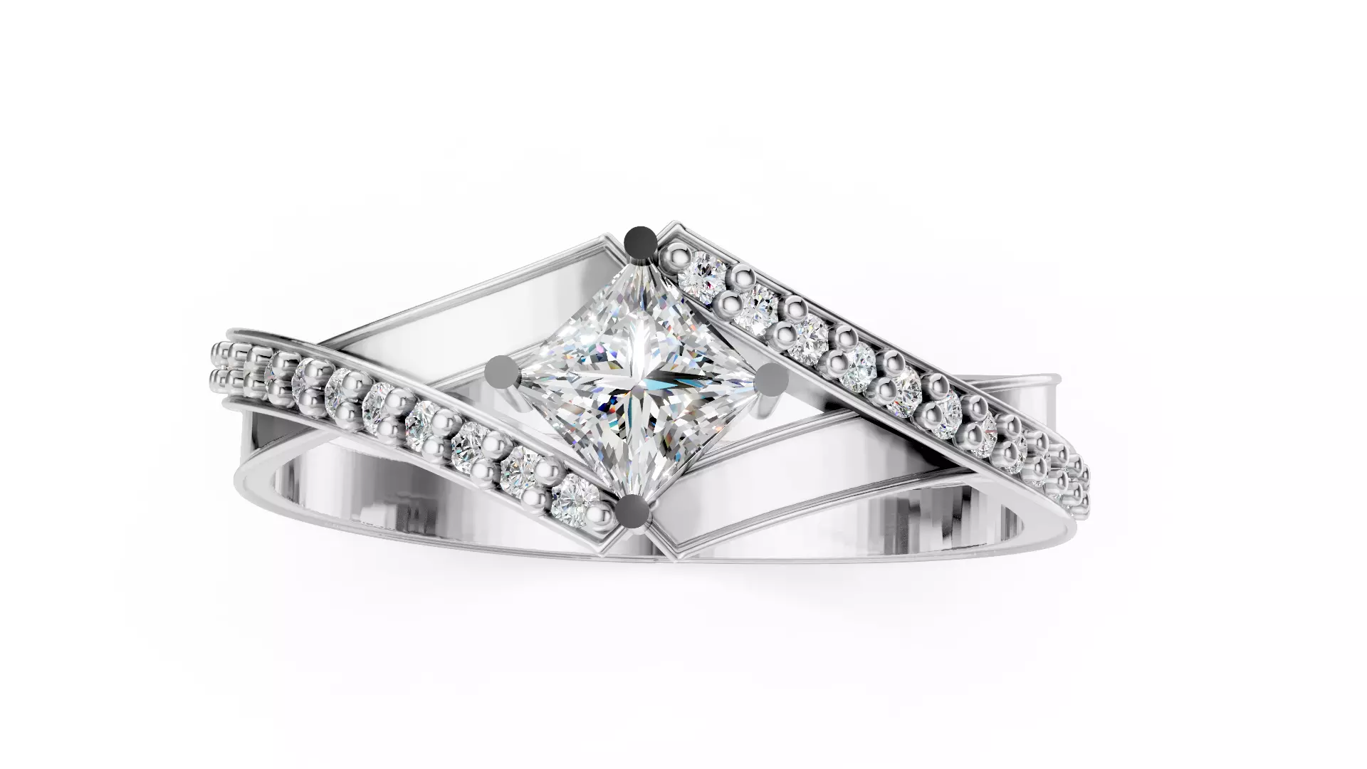 Princess Cut Rocky bypass Ring 3D print model