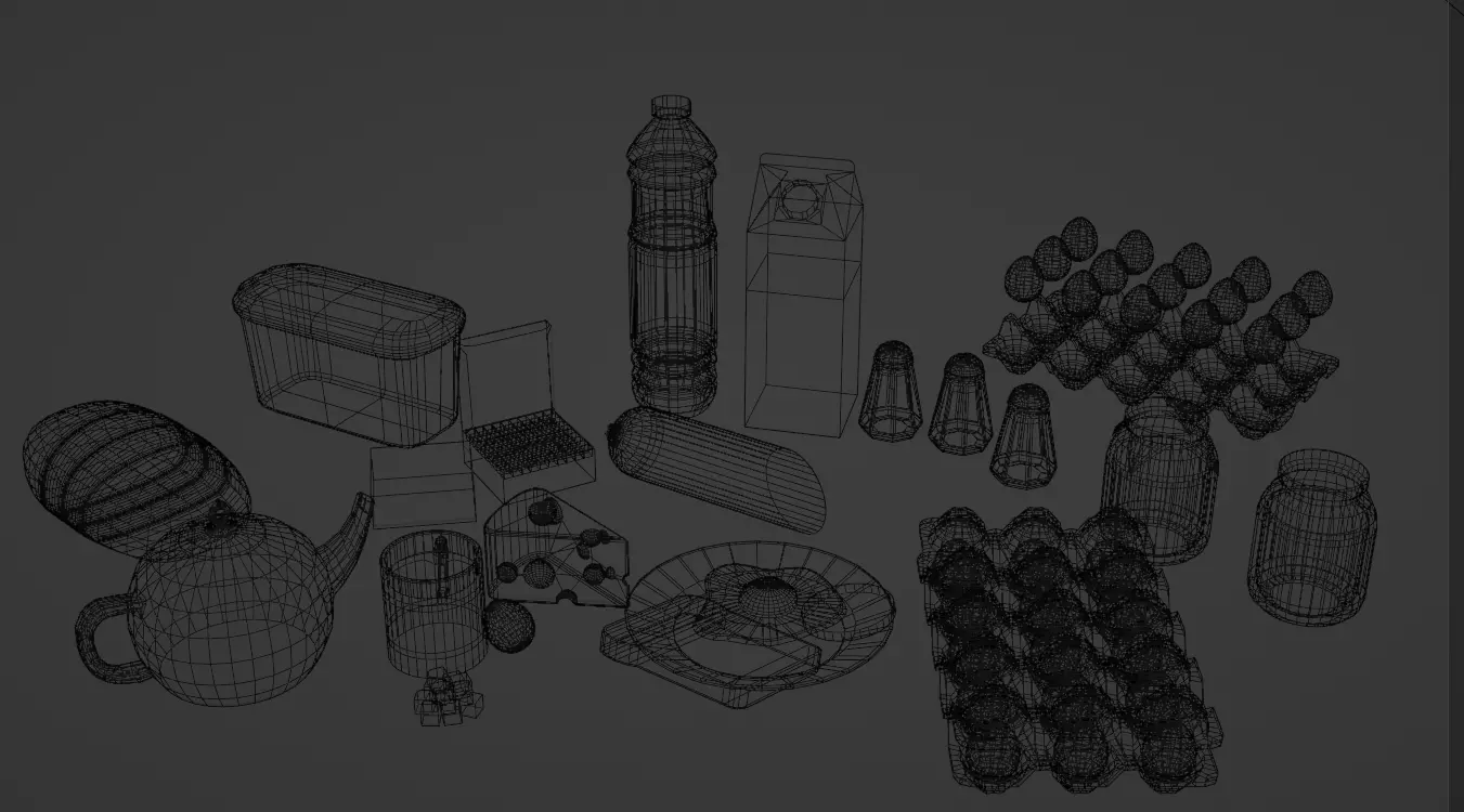 Breackfast table low poly food pack 18 parts Low-poly 3D model_6