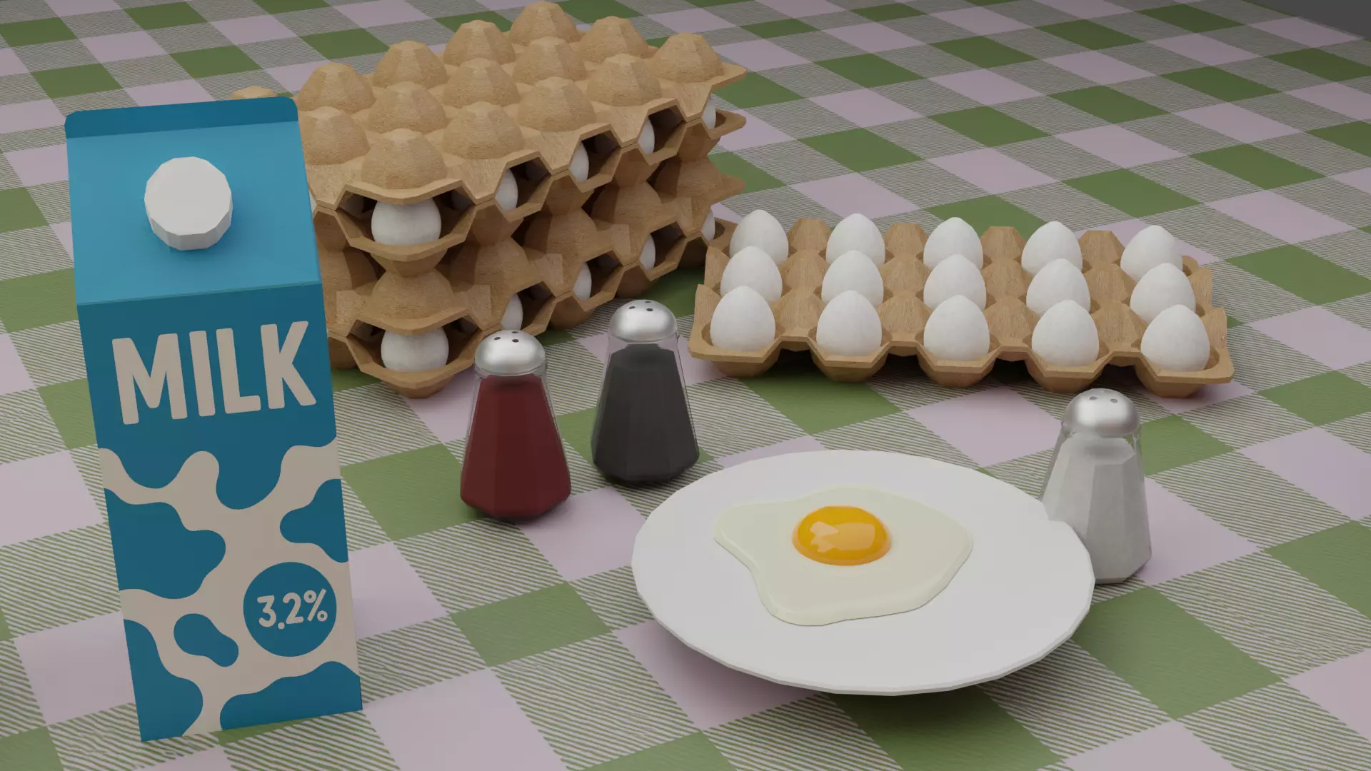 Breackfast table low poly food pack 18 parts Low-poly 3D model_2