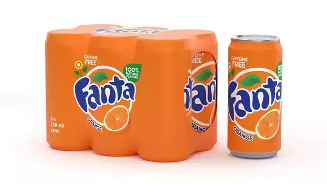 6 Pack 250ml Sleek Fanta Beverage Cans Packaging