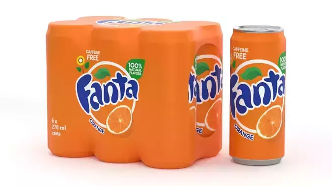 6 Pack 270ml Sleek Fanta Beverage Cans Packaging
