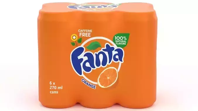 6 Pack 270ml Sleek Fanta Beverage Cans Packaging 3D model 3