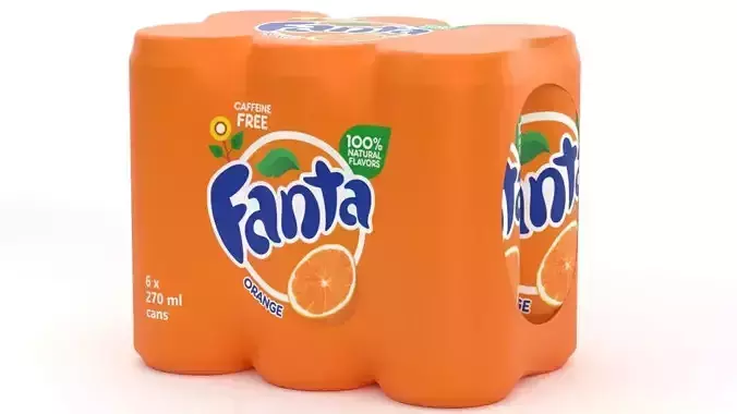 6 Pack 270ml Sleek Fanta Beverage Cans Packaging 3D model 2