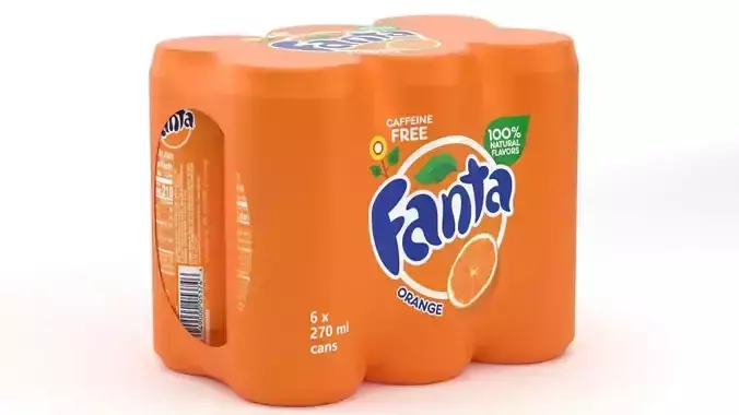 6 Pack 270ml Sleek Fanta Beverage Cans Packaging 3D model 4