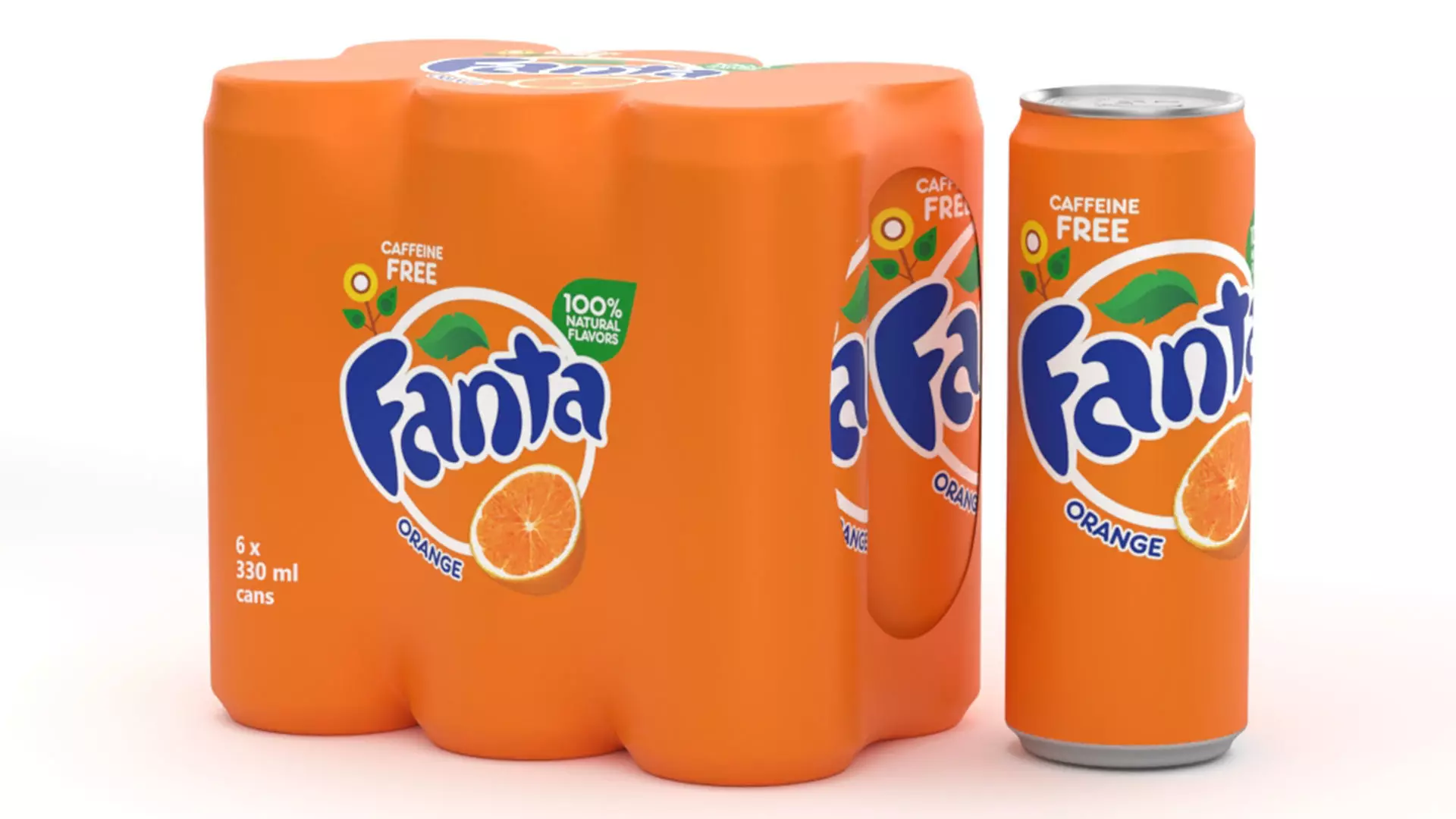 6 Pack 355ml Sleek Fanta Beverage Cans Packaging 3D model