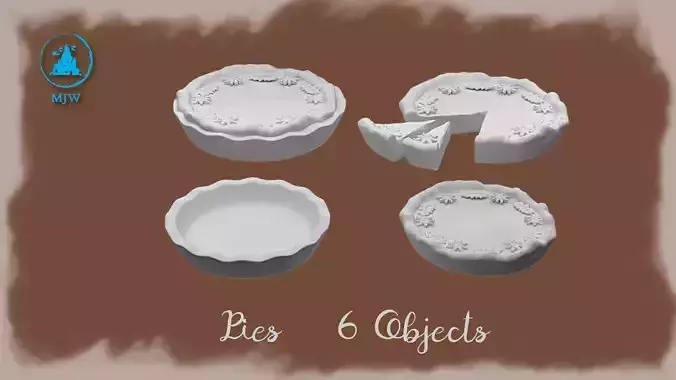 Miniature Pies Set 6 Objects Dollhouse and Tabletop 3D Models 3D print model