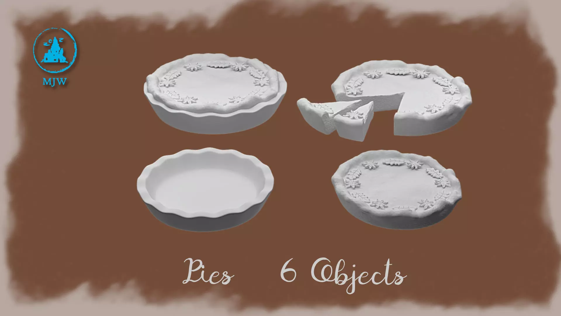 Miniature Pies Set 6 Objects Dollhouse and Tabletop 3D Models 3D print model_0