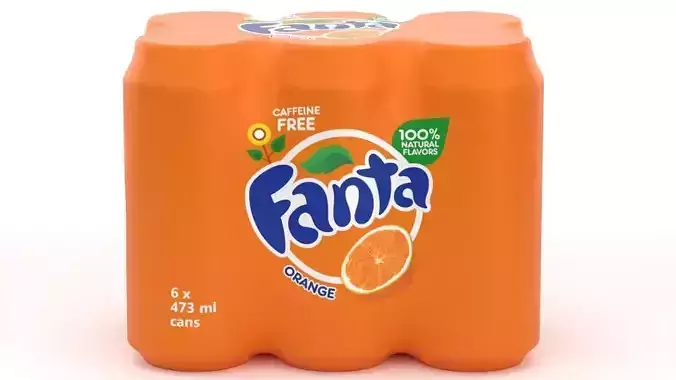 6 Pack 473ml Fanta Beverage Cans Packaging 3D model 3