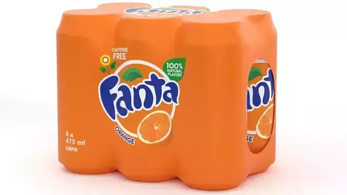 6 Pack 473ml Fanta Beverage Cans Packaging 3D model 2