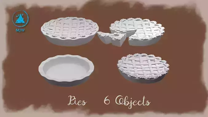 Miniature Pies Set 6 Objects Dollhouse and Tabletop 3D Models 3D print model