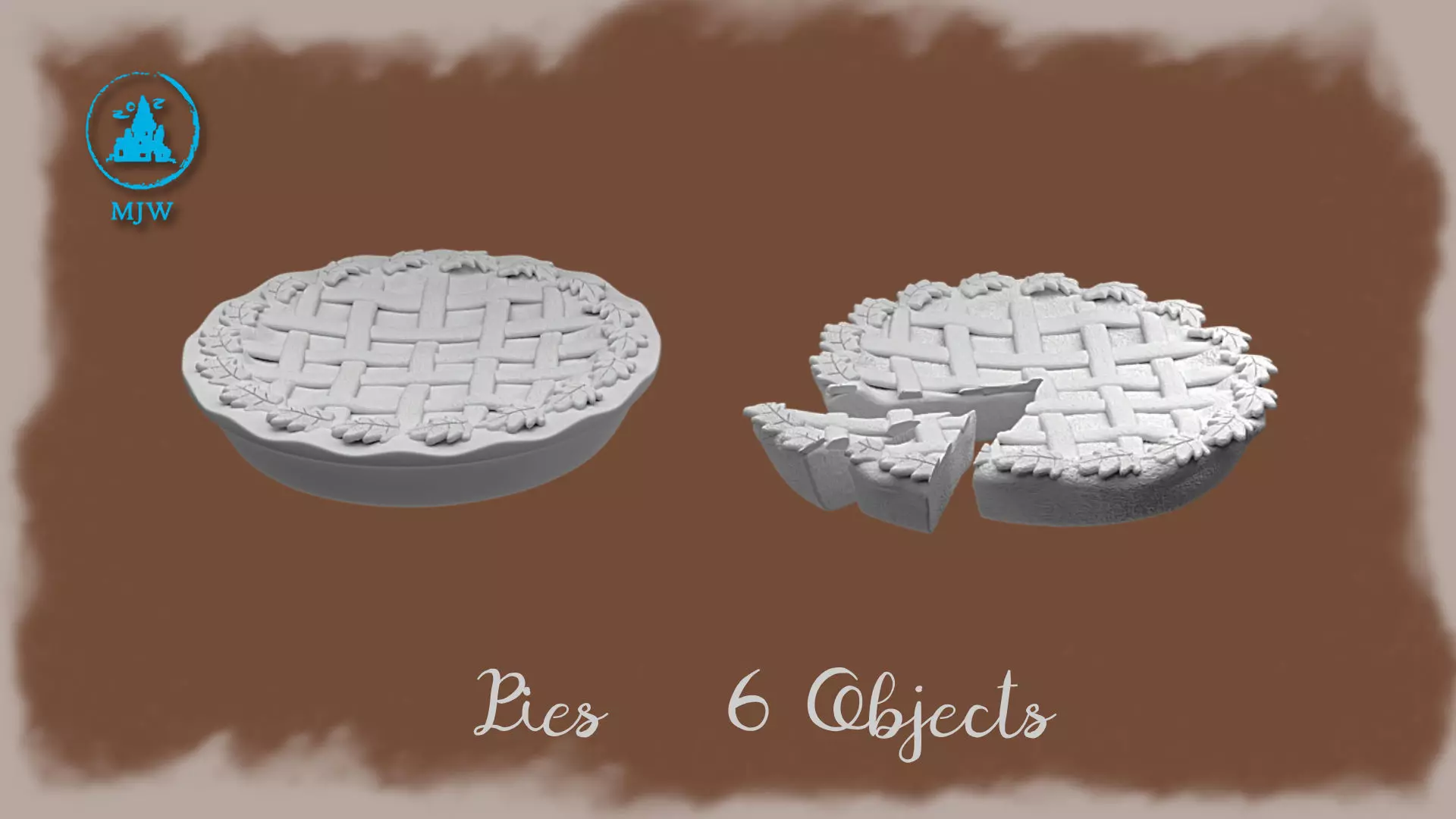Miniature Pies Set 6 Objects Dollhouse and Tabletop 3D Models 3D print model_1