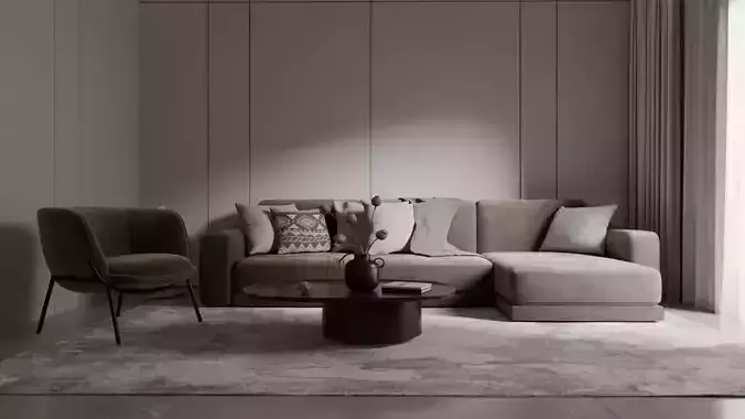 Modern Living Room TV Wall - 3D Interior Render Pack