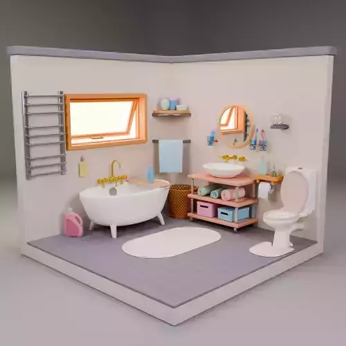 Isometric Bathroom Scene  Stylized 3D Interior