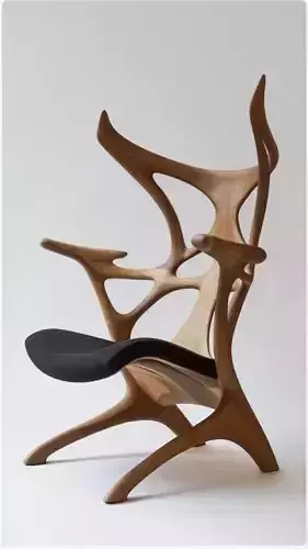 Organic Wood Chair 3D Sculptural Furniture Natural Form