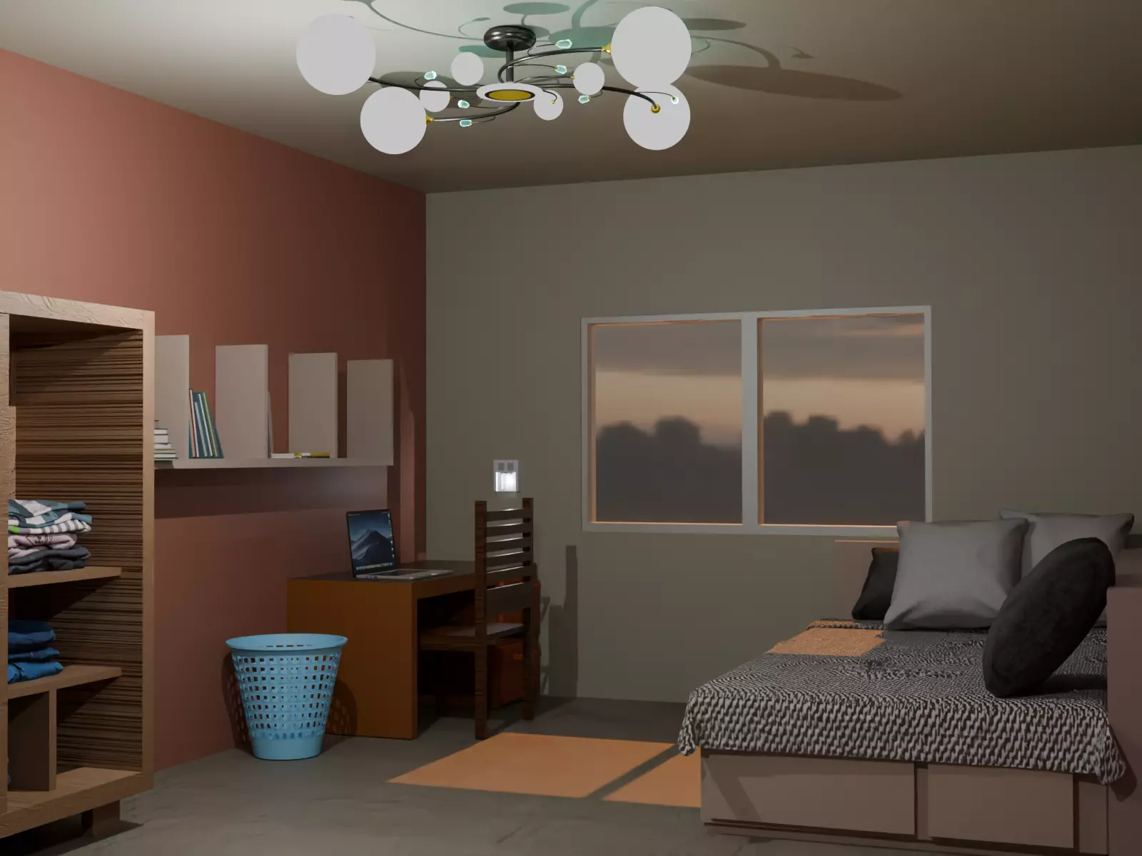 modern little bedroom 3D model_0