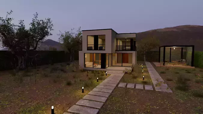 Modern Two-Story House with Pergola