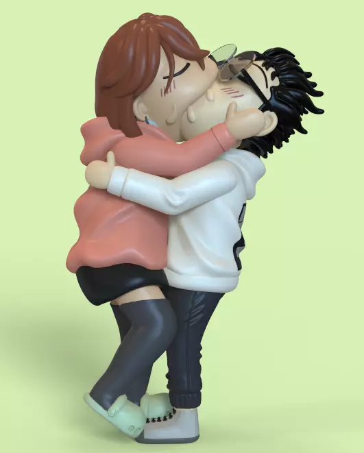 DANDADAN MOMO AND OKARUN KISS MEME KEYCHAIN 3D print model_1