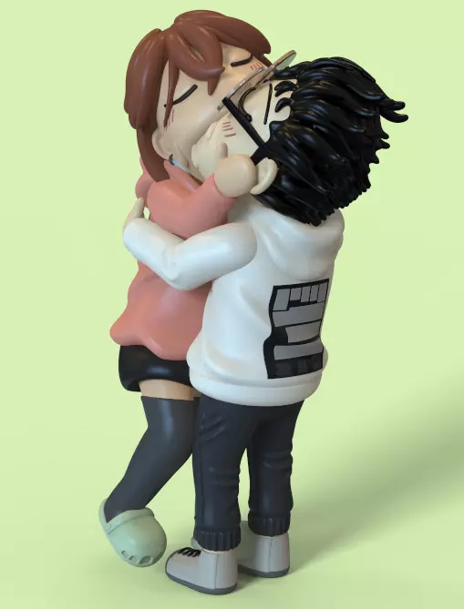 DANDADAN MOMO AND OKARUN KISS MEME KEYCHAIN 3D print model_2