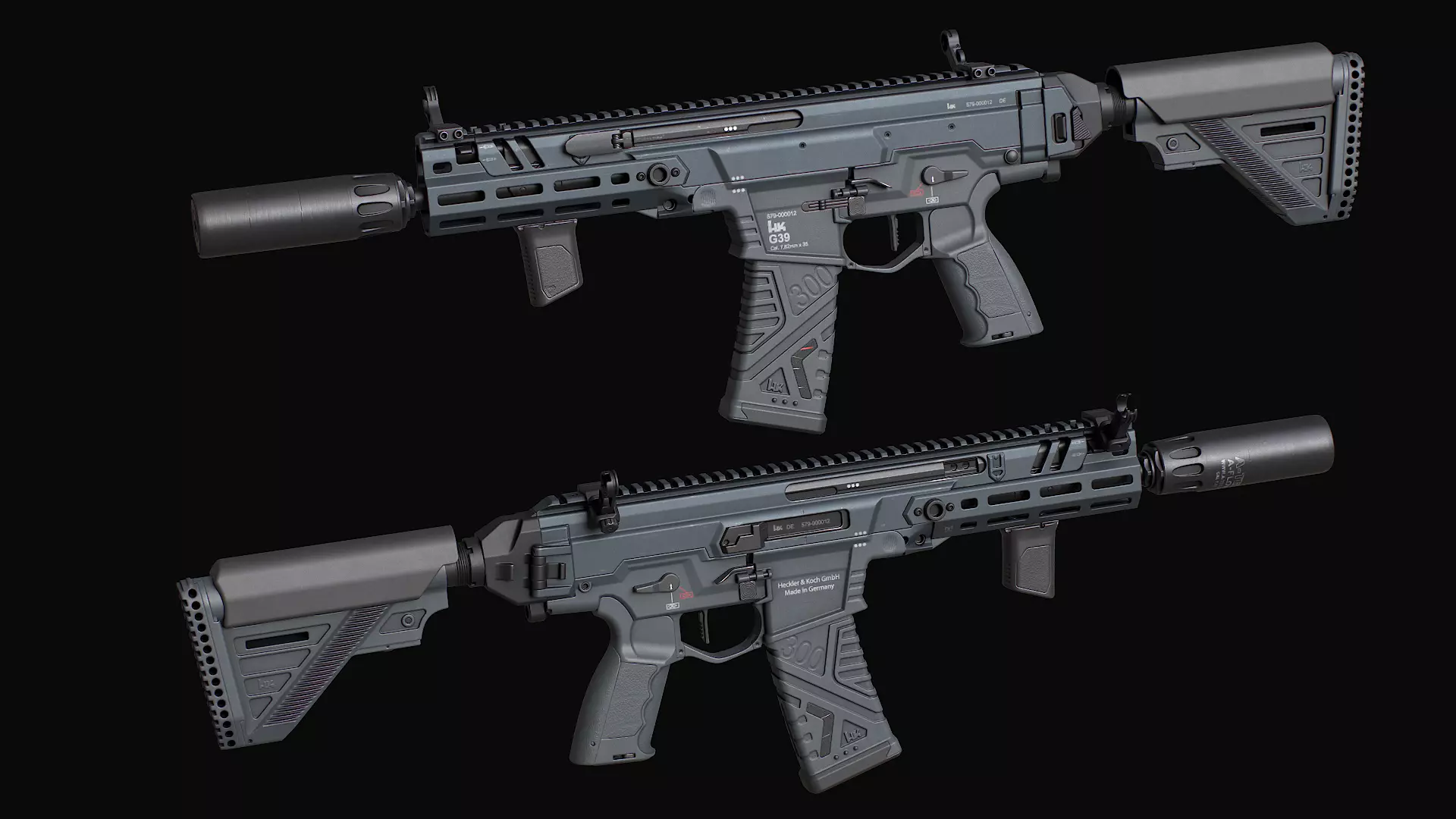 HK437 G39 Assault Rifle Low-poly 3D model_5