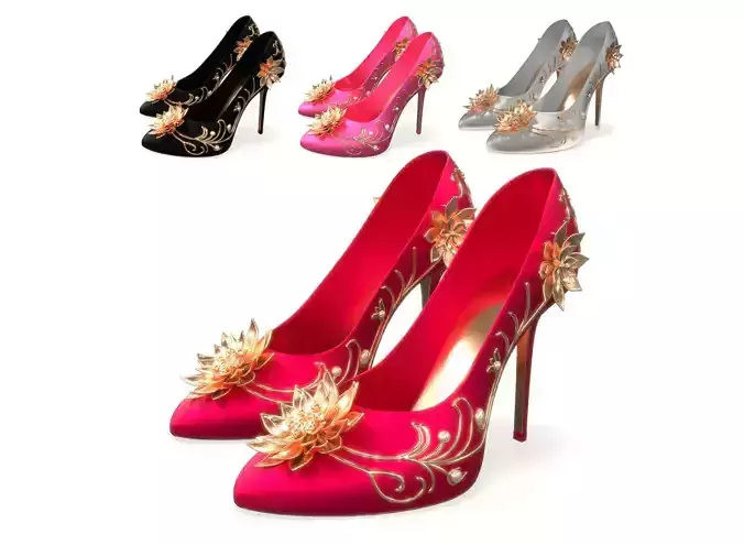 High Heels With Decorative Patterns and Pearls