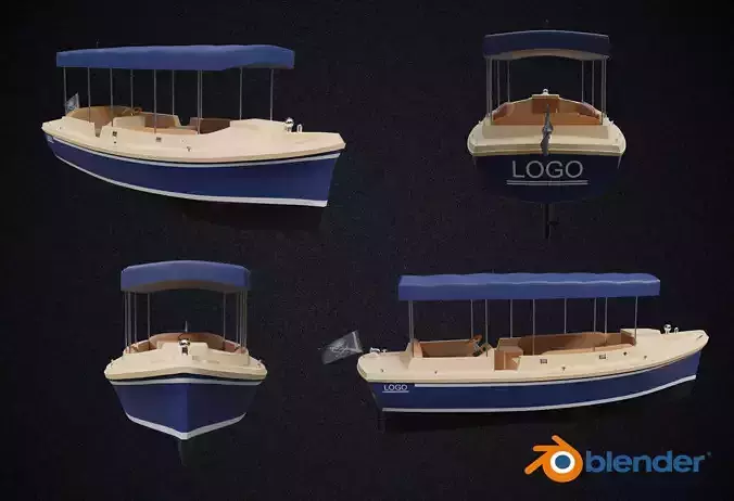 Classic Wooden Motorboat PBR 3D Model