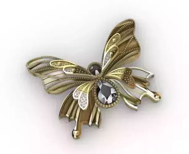 3D Butterfly Brooch  Pendant  Jewelry Design Gold and Gemstones