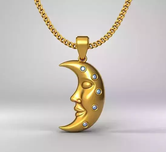 Moon Face Pendant STL 3D Model for Jewelry - One Inch Pendant