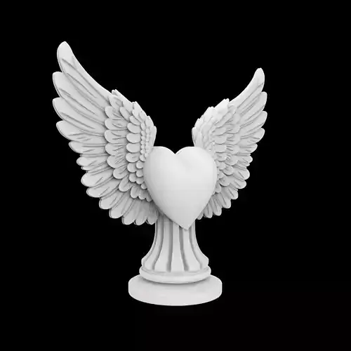 Heart with Angel Wings Sculpture 3D 