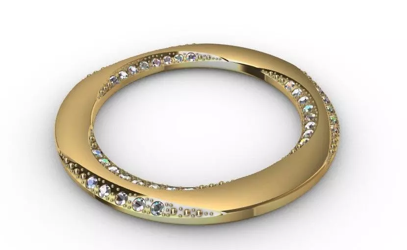 3D Circular Ring Pendant Gold Jewelry with Gemstone Inlay 3D model_3