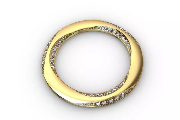 3D Circular Ring Pendant Gold Jewelry with Gemstone Inlay 3D model_0