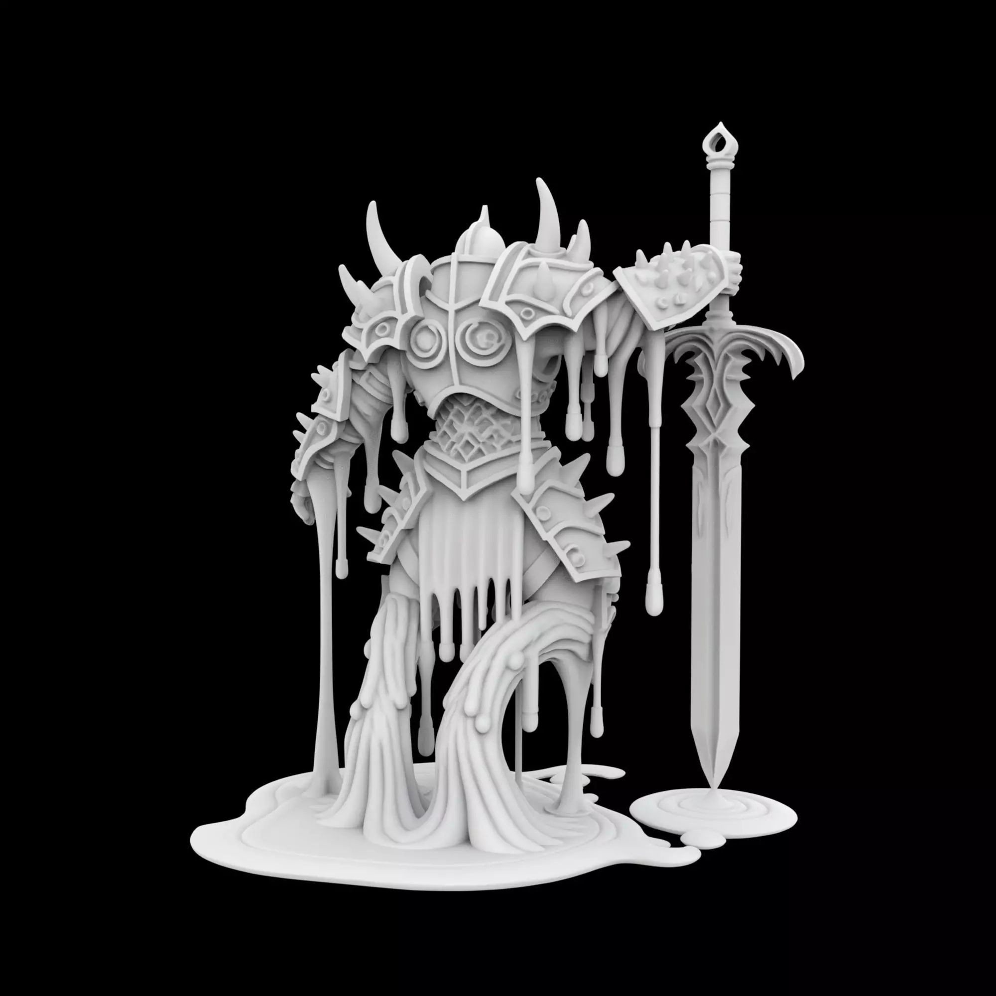 Melting Warrior Statue 3D print model_4
